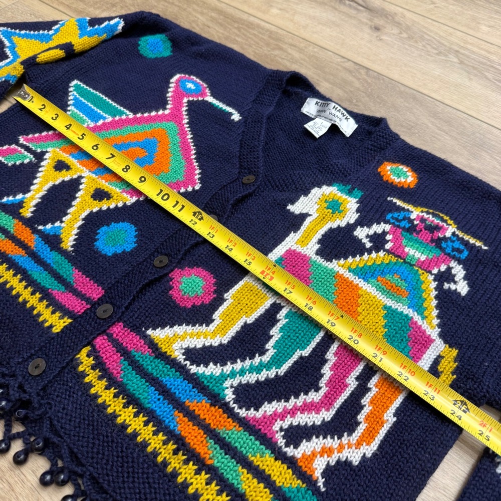 Vintage Kitty Hawk Vivian Wang Egyptian Cardigan Sweater Maximalist Wool Blend L - Picture 8 of 9
